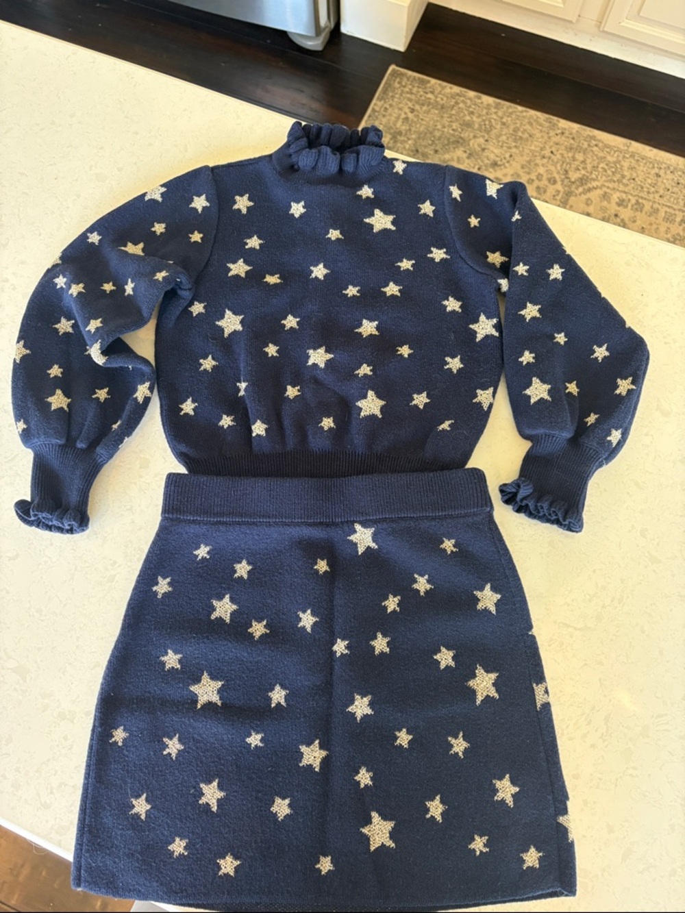 Janie and Jack Navy and White Star Knit Sweater & Skirt Set